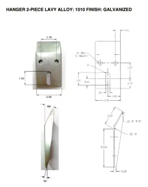 hanger, 2 piece lavy alloy: 1010 finish: galvanized